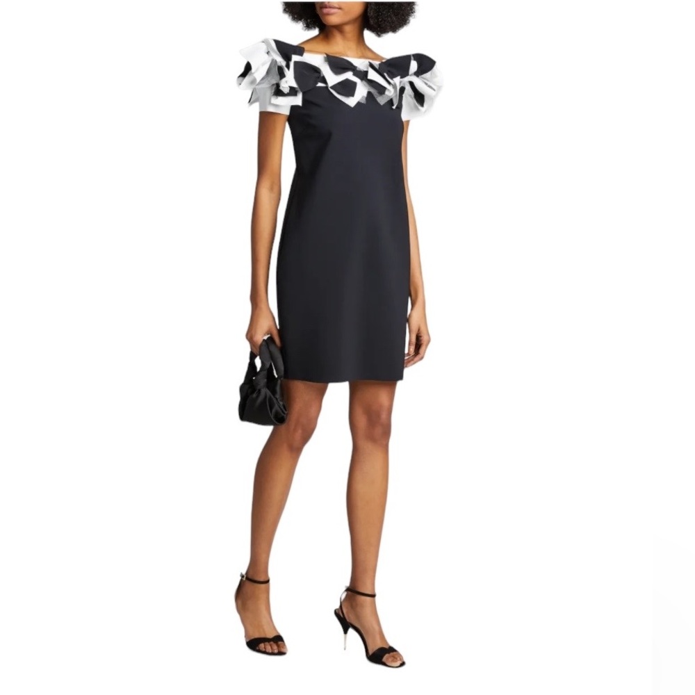 Chiara Boni Off-The-Shoulder Multi Bow Dress Black and White Size 52, 14/XL